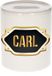 Bellatio Decorations Carl Spaarpot - Wit - Goud/Zwart Embleem - 8 x 9 cm - Keramiek - Met Afsluitdop