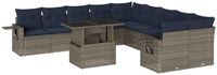 vidaXL 11-delige dining loungeset met kussens, grijs, polyrotan
