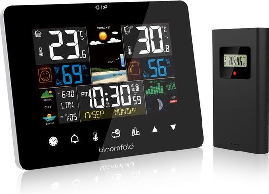 Bloomfold Weerstation met Hygrometer, Luchtvochtigheidsmeter, Thermometer, Weersvoorspelling, Datum & Klok