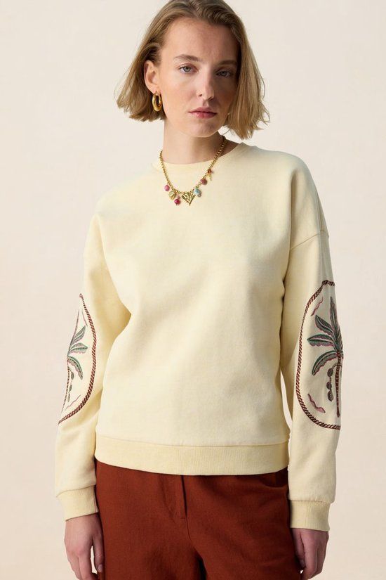Sissy-Boy Lichtgele sweater met embroidery