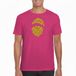 Bellatio Decorations Kerst T-shirt voor heren - Kerstman hoofd - roze - glitter goud - Kerstkleding M