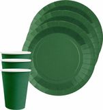 Santex feest/verjaardag servies set - 10x gebaksbordjes en bekertjes - donkergroen - karton