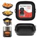 Alyvisun Air Fryer Siliconen Pot, 2 Stuks Airfryer Pan Liners Herbruikbare Heteluchtfriteuse Mand Vierkant Opvouwbare Tray Rack Accessoires Basket voor Magnetron, Oven (Zwart)