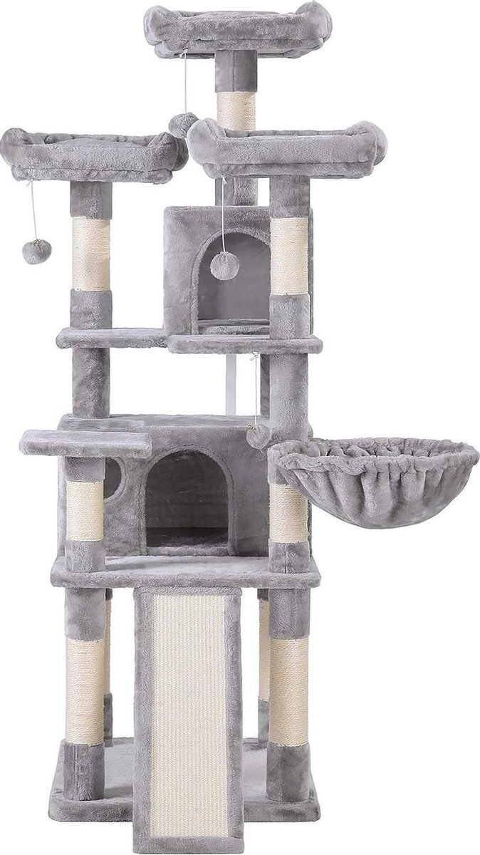 Nancy's XL Krabpaal voor katten - Kattenboom - 3 platforms - Grijs - 55 x 55 x 172 cm grijs