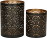 Set de lanternes sans marque avec motif - 2x - noir avec or - métal - 10/15 cm