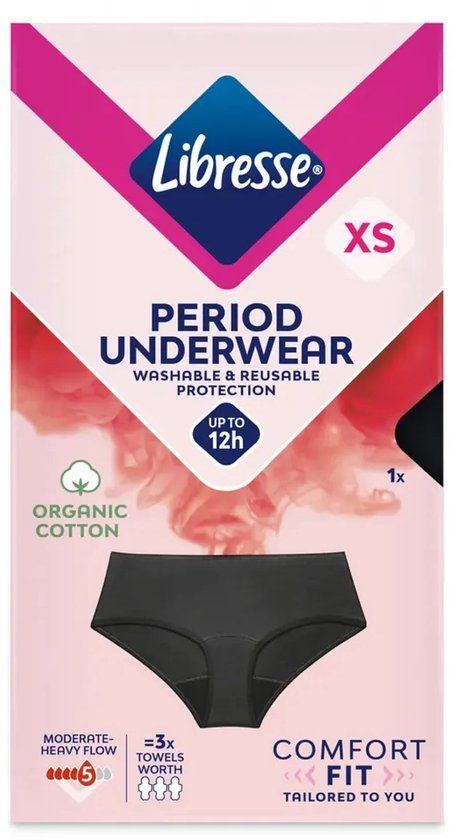 Libresse Menstruatie Ondergoed Wasbaar - Zwart Biologisch Katoen - XS
