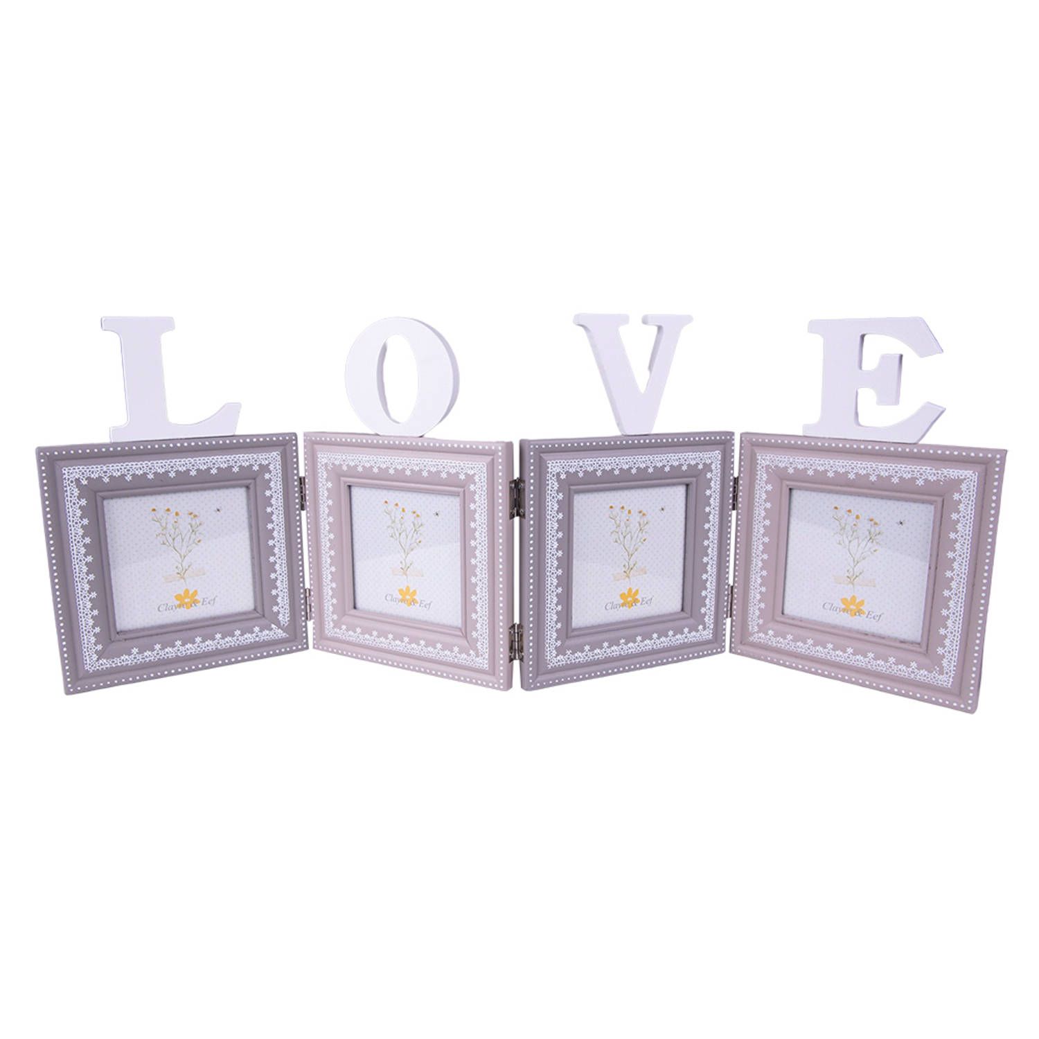 Clayre & Eef Fotolijst 10x10 cm Grijs Wit MDF Rechthoek Love Fotokader Wissellijst Foto Frame