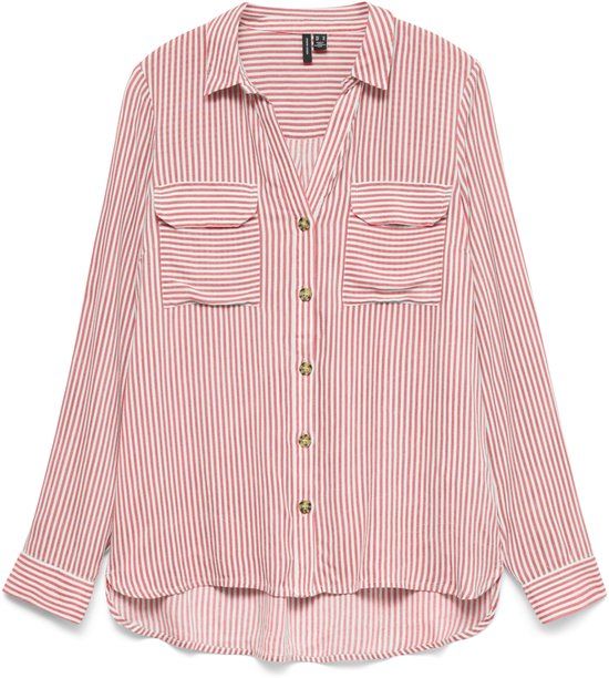 VERO MODA VMBUMPY L/S SHIRT NEW WVN NOOS Dames Blouses Koraalrood/Wit