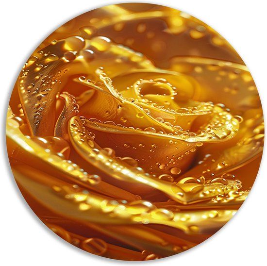 Merkloos / Sans marque Muurcirkel Forex - Roos - 60x60 cm - Goud/Geel/Oranje/Bruin/Amber