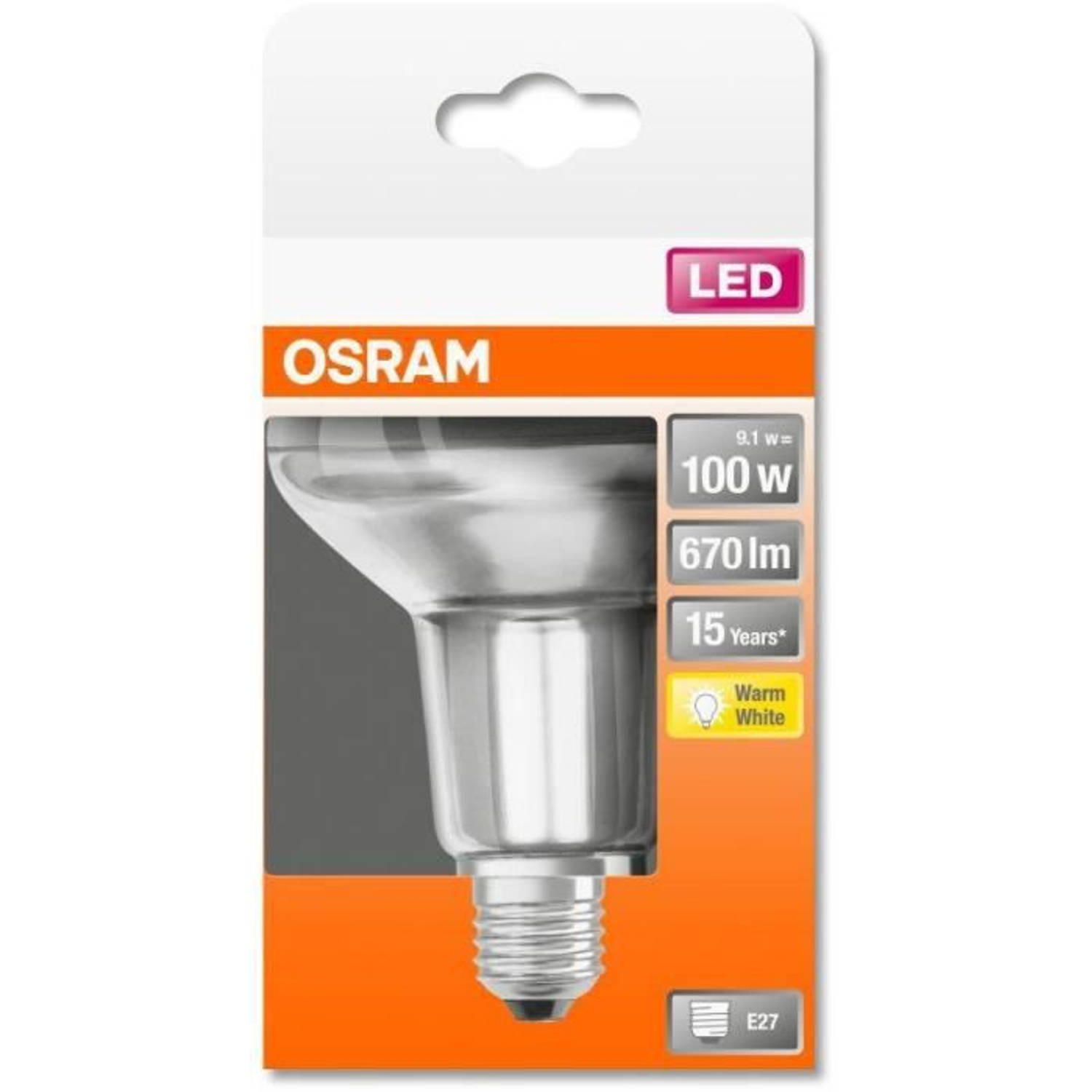 Osram spot r80 led helder glas - 9,1w equivalent 100w e27 - warm wit