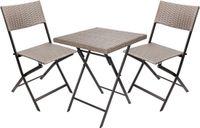 Brubaker Balkonset Toskana met tafel en 2 stoelen, weerbestendig, inklapbaar en ruimtebesparend, polyrotan balkonmeubelset, zitgroep voor balkon, terras en tuin, bistroset met klapstoelen, bruin