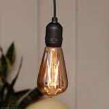 hellum Hanglamp met batterij en afstandsbediening voor buiten, ST64 Ø 6,4 x 13,8 cm, gouden gloeilamp, dimbare retro hanglamp buiten met batterij (4 x AA niet inbegrepen) 150407
