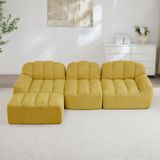 Canapé modulaire en forme de L à trois places avec ottomane, rembourrage en mousse 32D, assise profonde, tissu doux (jaune)