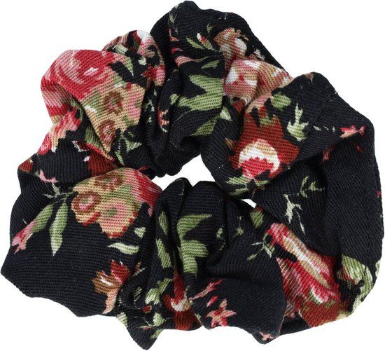 Scrunchie Haarelastiek Roos Bloemen Print Zwart Groen Roze - Synthetisch textiel