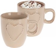 Siaki Koffiemokken set Heart - 2x - beige - 150 ml - keramiek