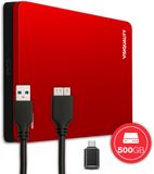 VisiQuality High-Speed Externe Harde Schijf 500 GB - Draagbare Harde Schijf USB 3.0/C - Voor Windows & Mac - Geschikt voor Gameconsoles - Compact - Met handleiding - Rood