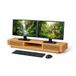 Relaxdays Support écran pour 2 moniteurs, 3 compartiments, bambou naturel, 14 x 96,5 x 24,5 cm