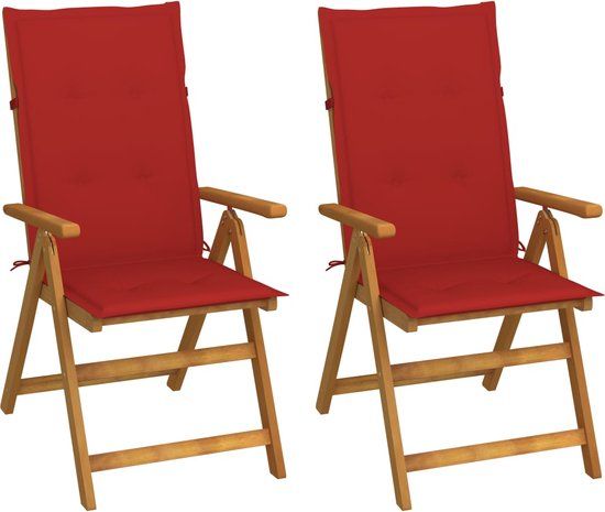 vidaXL Verstelbare klapstoelen (2 stuks) met kussens, gemaakt van massief acaciahout