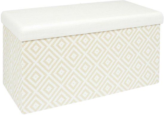 Home Deco Factory Truni Blac Poef/hocker - Opvouwbaar - Wit/Zwart - Polyester