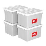 Cetomo 45L x 4 opbergdozen, draag plastic opbergdoos met deksels, organiserende container met handvat en veilige vergrendelende gespen, stapelbaar, nestbaar, draagtas voor thuiskantoor kleding