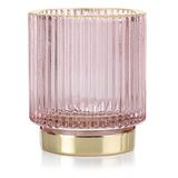 AmeliaHome Theelichthouder van glas Pompey poederroze goud 7x8 cm