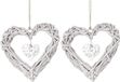 Unyqoos® Set van 2 houten hartjes van riet, 20 x 20 cm, handgeweven, witte wilgenhartjes, kunststof ophangklemmen (75 cm), decoratie voor raam en wand