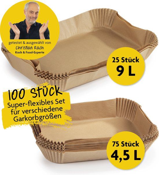 RACHS KOCHWERK bakpapier voor heteluchtfriteuses set van 2 (4,5 & 9 liter) - 100 stuks