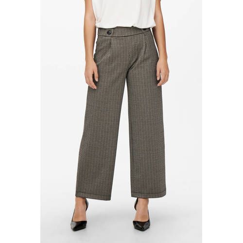 JDY Geruite Cropped Wide Leg Pantalon - Grijs/Zwart
