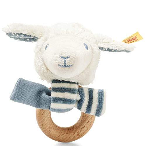 Steiff Leno lamb grip toy with rattle, white/petrol - 12cm