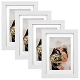 EXYGLO Fotolijst 10x15 cm Set Van 4 Witte houtnerven voor 15x10 foto's met passe-partout Wand- of tafelstandaard