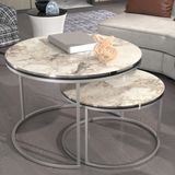 en.casa Salontafel Skagen set van 2 rond marmer wit en zilverkleurig