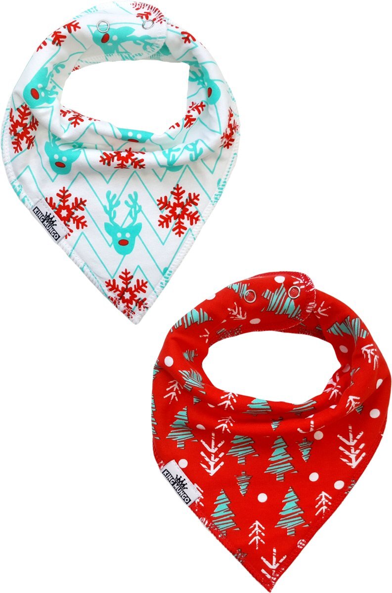 King Mungo Bandana slab kerstmis editie - set van 2 stuks - Kwijlslabben met kerst prints voor jongens en meisjes - Puntslabben voor baby s vanaf 3 maanden tot peuters van 3 jaar - leuke cadeauverpakking voor de feestdagen - wasbaar - - KMBB003