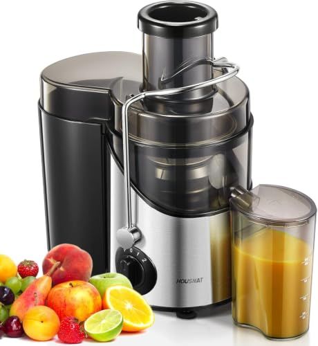 HOUSNAT Saftcentrifuge voor Groenten en Fruit, Max 800W Centrifugale Juicer Machine van Roestvrij Staal met 3 Snelheidsinstellingen, 65mm Brede Vulopening, Gemakkelijk Schoon te Maken, BPA-vrij, 400W