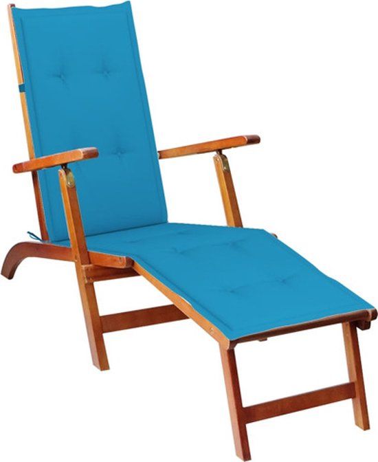 vidaXL Terrasstoel met voetensteun en kussen massief acaciahout Blauw