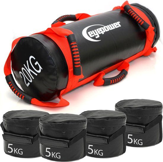 20kg Profi Power Bag + 4 Waterdichte Kettlebell Gewichten - Rood