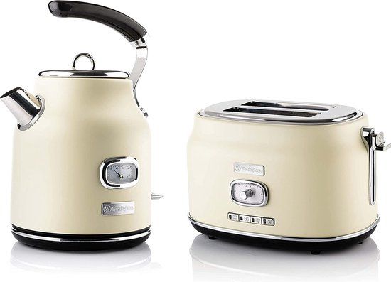 Westinghouse Retro Waterkoker + Broodrooster 2 Sleuven - Wit | Ontbijtset