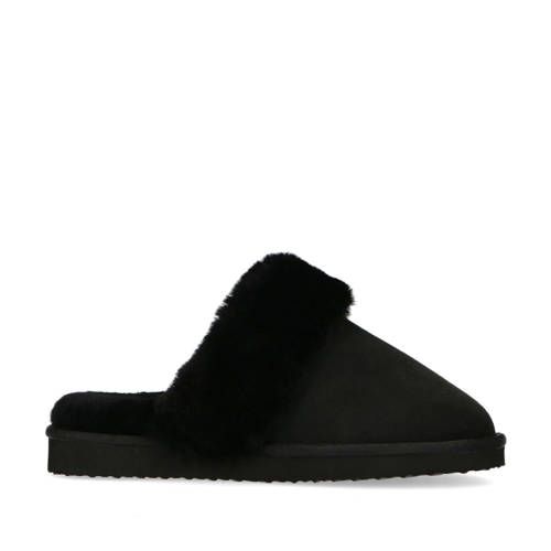 Manfield Suède Pantoffels Zwart