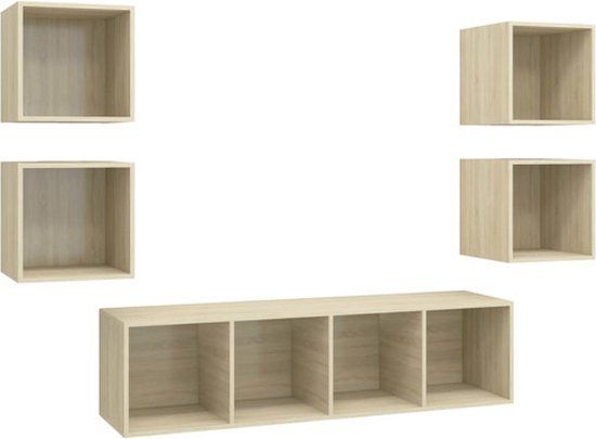 vidaXL - 5-delige - Tv-meubelset - bewerkt - hout - sonoma - eikenkleurig