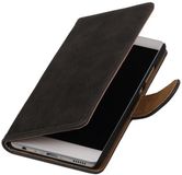 Best Cases Grijs Hout booktype wallet cover hoesje voor Huawei P9 Plus