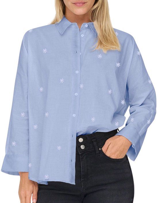 Only New Lina Grace LS Emb Blouse Dames - Maat M - Lichtblauw - Maat M - Vrouwen