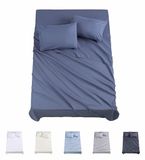 Todocama 4-delige beddengoedset, 3001, hoeslaken, 2 kussenslopen, 50 x 80 cm (bed 135 x 190/200 cm, blauwgrijs)