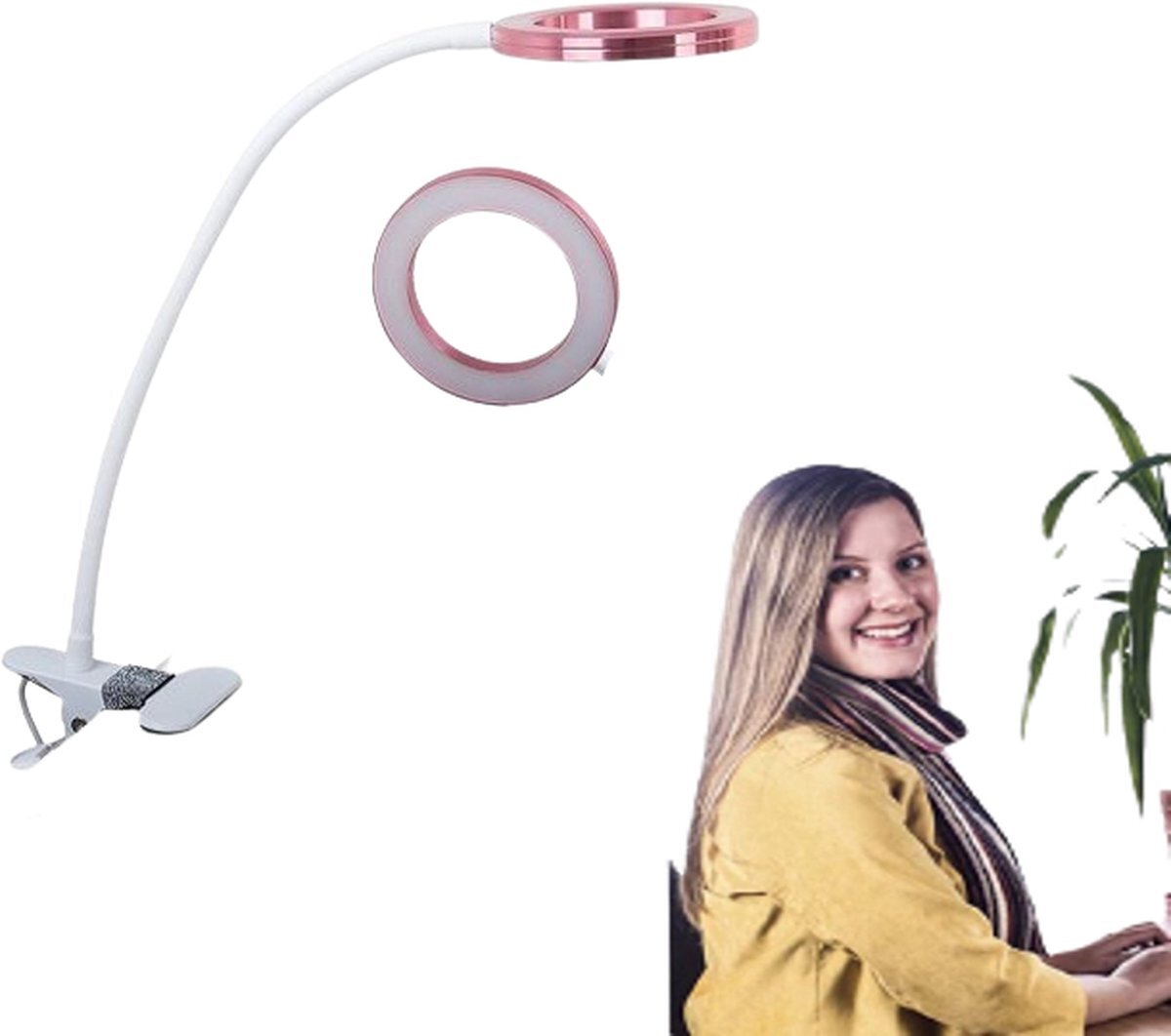 borvat Borvat® | Bureaulamp | 12W | LED Verlichting | Rond | Leeslamp | met Tafelklem | Roze