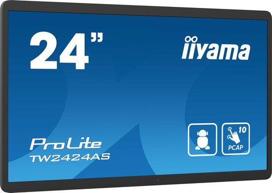iiyama Prolite TW2424AS-B1 60,5 cm 23,8 inch IPS LED Monitor Full HD 10-punts Multitouch capacitieve HDMI USB2.0 USB3.2 USB-C Out RJ45 Android OS Bluetooth 3H 24/7 antireflecterende coating