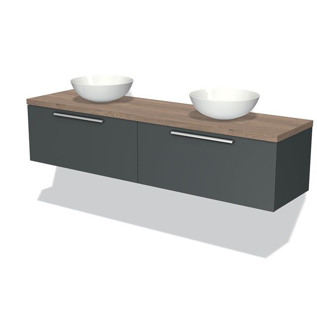 Maxaro Badkamermeubel Modulo Plato 180cm Donkergrijs 2 Lades Middenbruin Eiken Blad