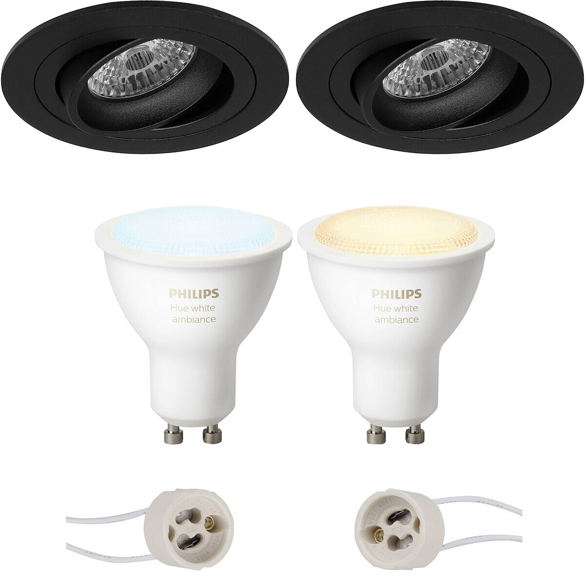 BES LED Pragmi Alpin Pro - Inbouw Rond - Mat Zwart - Kantelbaar Ø92mm - Philips Hue - LED Spot Set GU10 - White Ambiance - Bluetooth