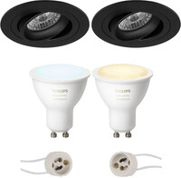 BES LED Pragmi Alpin Pro - Inbouw Rond - Mat Zwart - Kantelbaar Ø92mm - Philips Hue - LED Spot Set GU10 - White Ambiance - Bluetooth