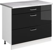 Vicco Keukenonderkast R-Line, Zwart hoogglans/Wit, 100 cm marmer werkblad