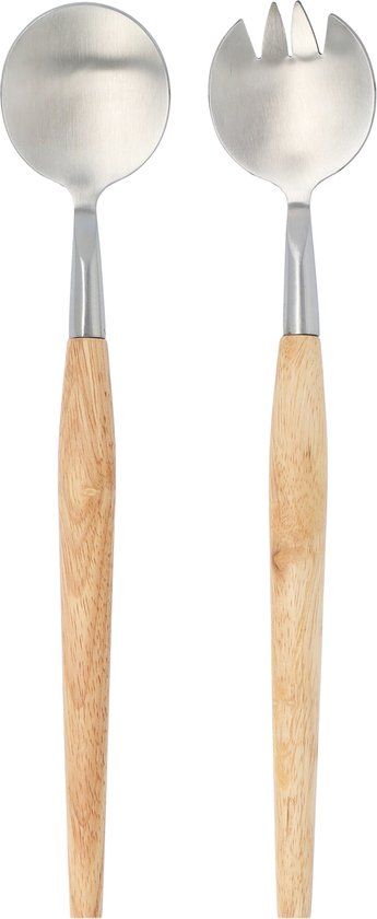 Krumble Saladebestek - Set van 2 - Hout - RVS - Bruin - Zilver - 29 cm