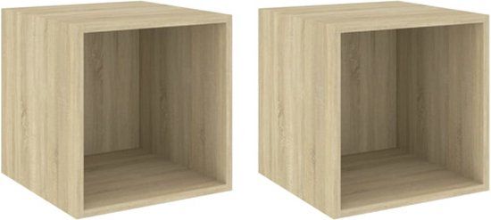 vidaXL Wandkasten - set van 2 - 37x37x37 cm - Bewerkt hout - Sonoma eikenkleurig