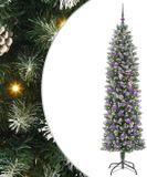 vidaXL Sapin de Noël artificiel élancé Vert et Blanc 210 cm